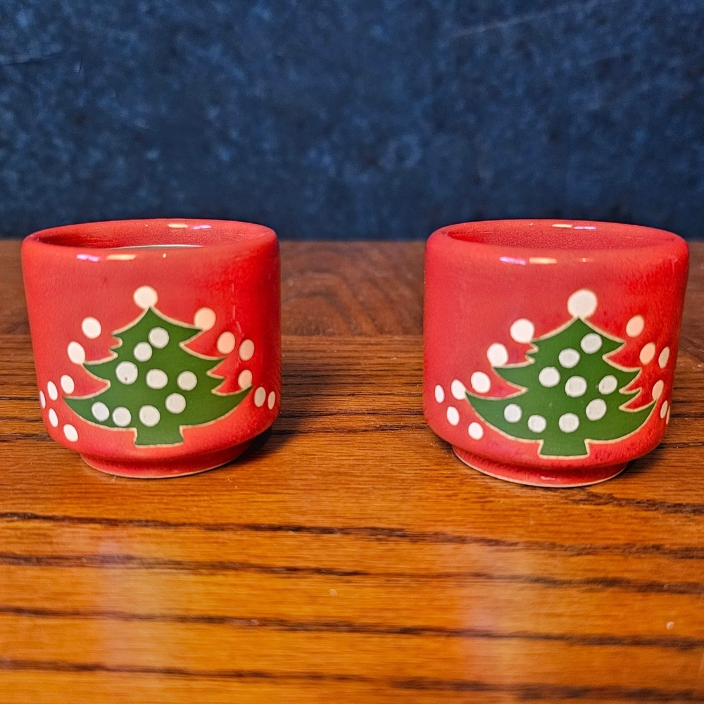 Vintage Waechtersbach Set of 2 Red Ceramic Christmas Tree Tea Light Candle